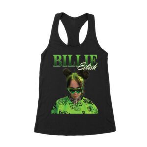 Neon Green Billie Eilish Face Design T-Shirt with Signature Look Women's Racerback Tank Top – Viva Party