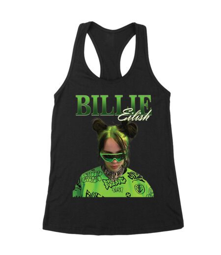 Neon Green Billie Eilish Face Design T-Shirt with Signature Look Women's Racerback Tank Top – Viva Party