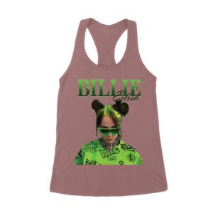 Neon Green Billie Eilish Face Design T-Shirt with Signature Look Women's Racerback Tank Top