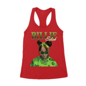Neon Green Billie Eilish Face Design T-Shirt with Signature Look Women's Racerback Tank Top