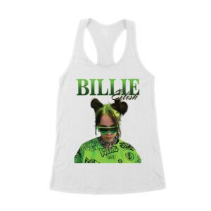 Neon Green Billie Eilish Face Design T-Shirt with Signature Look Women's Racerback Tank Top