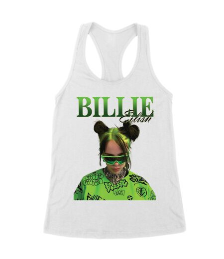 Neon Green Billie Eilish Face Design T-Shirt with Signature Look Women's Racerback Tank Top