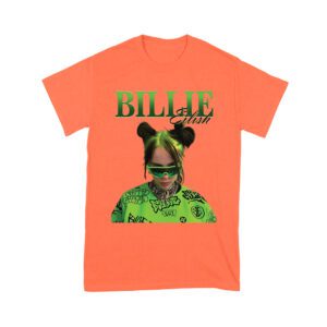 Neon Green Billie Eilish Face Design T-Shirt with Signature Look Unisex Youth