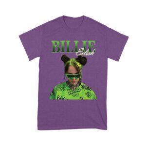 Neon Green Billie Eilish Face Design T-Shirt with Signature Look Unisex Youth