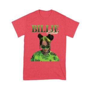 Neon Green Billie Eilish Face Design T-Shirt with Signature Look Unisex Youth