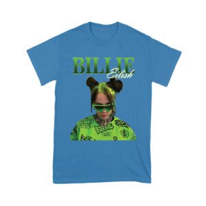 Neon Green Billie Eilish Face Design T-Shirt with Signature Look Unisex Youth