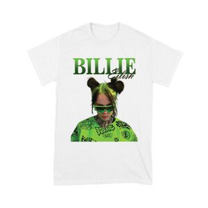 Neon Green Billie Eilish Face Design T-Shirt with Signature Look Unisex Youth
