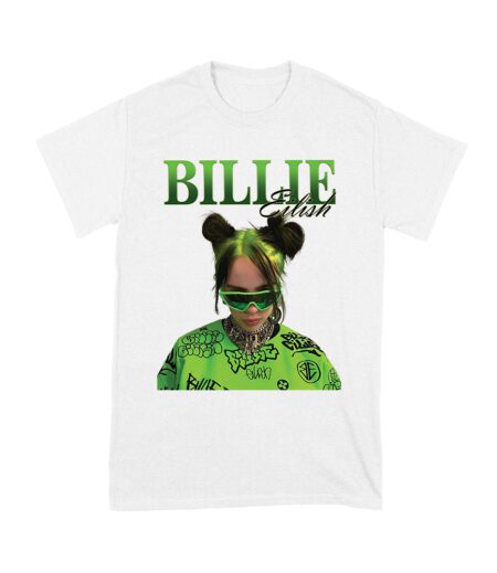 Neon Green Billie Eilish Face Design T-Shirt with Signature Look Unisex Youth