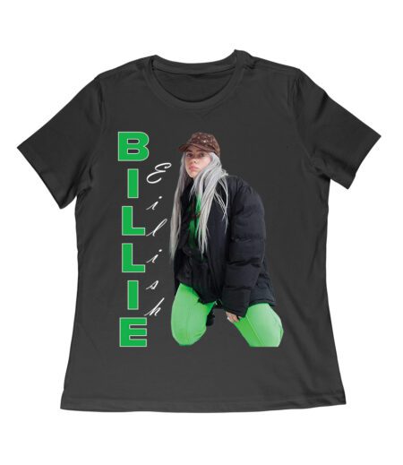 Bold Billie Eilish Vertical Text Pose T-Shirt for Stylish Fans Women Relaxed – Viva Party