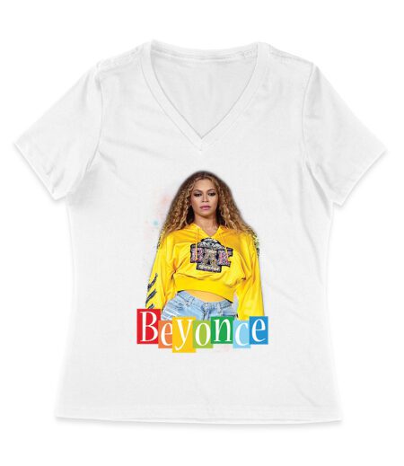 Yellow Sweatshirt Style Beyonce T-Shirt with Confident Stage Look Women Jersey V-Neck
