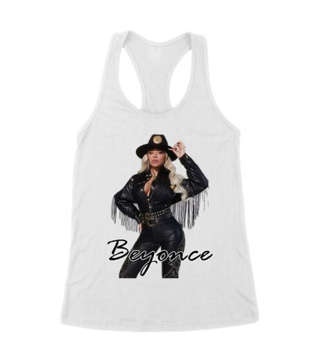 Cowgirl Hat and Fringe Jacket Beyonce Graphic Tee with Signature Style Women's Racerback Tank Top