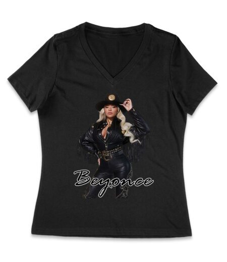 Cowgirl Hat and Fringe Jacket Beyonce Graphic Tee with Signature Style Women Jersey V-Neck – Viva Party