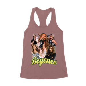 Multi-Image Singing Beyonce Graphic T-Shirt with Spark Effects Women's Racerback Tank Top