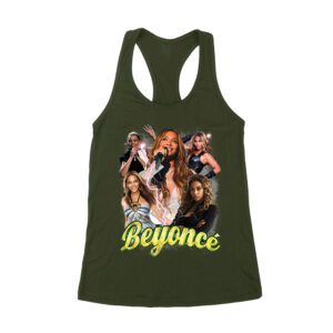 Multi-Image Singing Beyonce Graphic T-Shirt with Spark Effects Women's Racerback Tank Top