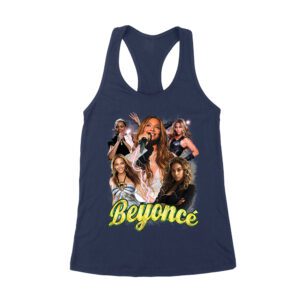 Multi-Image Singing Beyonce Graphic T-Shirt with Spark Effects Women's Racerback Tank Top