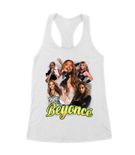 Multi-Image Singing Beyonce Graphic T-Shirt with Spark Effects Women's Racerback Tank Top
