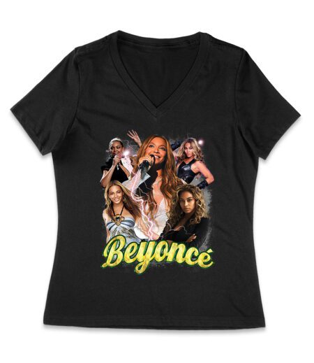 Multi-Image Singing Beyonce Graphic T-Shirt with Spark Effects Women Jersey V-Neck – Viva Party