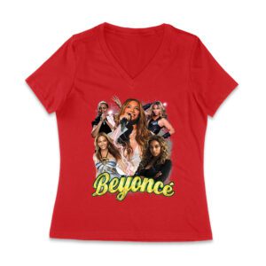 Multi-Image Singing Beyonce Graphic T-Shirt with Spark Effects Women Jersey V-Neck