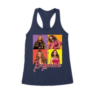 Color Block Beyonce Portrait T-Shirt with Artistic Text Design Women's Racerback Tank Top