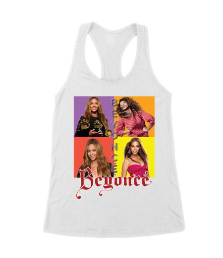 Color Block Beyonce Portrait T-Shirt with Artistic Text Design Women's Racerback Tank Top