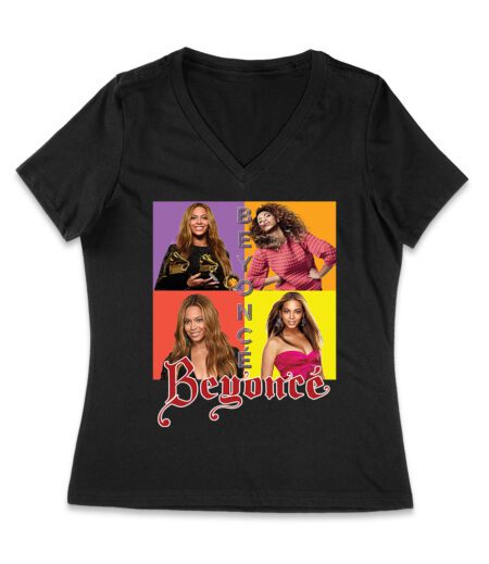 Color Block Beyonce Portrait T-Shirt with Artistic Text Design Women Jersey V-Neck – Viva Party