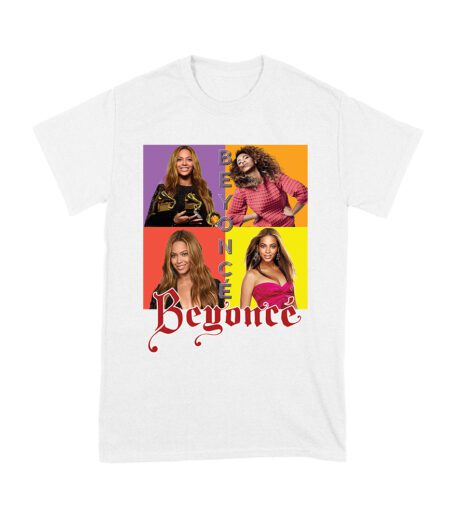 Color Block Beyonce Portrait T-Shirt with Artistic Text Design Unisex Youth