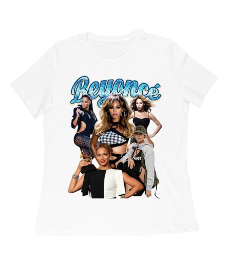 Blue Text Beyonce Graphic Tee with Elegant Fashion and Confidence Women Relaxed