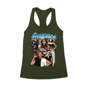 Blue Text Beyonce Graphic Tee with Elegant Fashion and Confidence Women's Racerback Tank Top