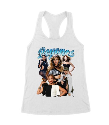Blue Text Beyonce Graphic Tee with Elegant Fashion and Confidence Women's Racerback Tank Top