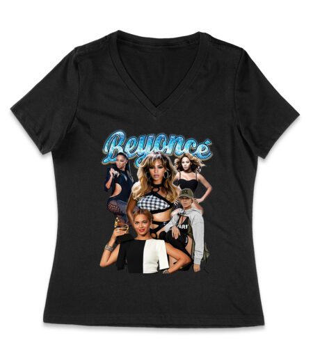 Blue Text Beyonce Graphic Tee with Elegant Fashion and Confidence Women Jersey V-Neck – Viva Party