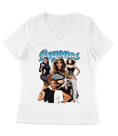 Blue Text Beyonce Graphic Tee with Elegant Fashion and Confidence Women Jersey V-Neck