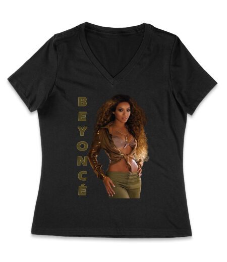 Golden Glam Beyonce Graphic T-Shirt with Vertical Bold Lettering Women Jersey V-Neck – Viva Party