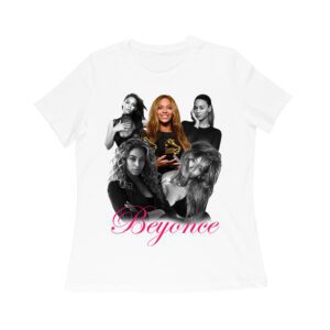 Black and White Beyonce Portrait T-Shirt with Touch of Color Contrast Women Relaxed