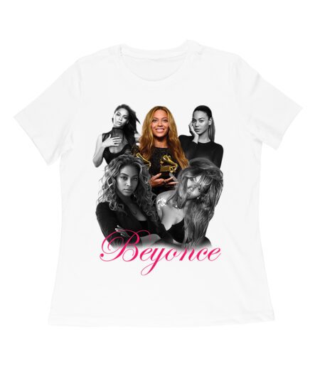 Black and White Beyonce Portrait T-Shirt with Touch of Color Contrast Women Relaxed