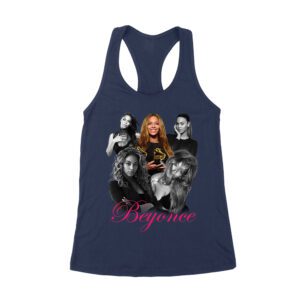 Black and White Beyonce Portrait T-Shirt with Touch of Color Contrast Women's Racerback Tank Top