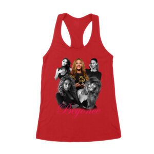 Black and White Beyonce Portrait T-Shirt with Touch of Color Contrast Women's Racerback Tank Top