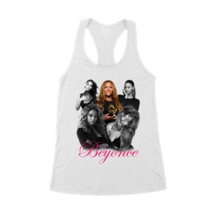Black and White Beyonce Portrait T-Shirt with Touch of Color Contrast Women's Racerback Tank Top