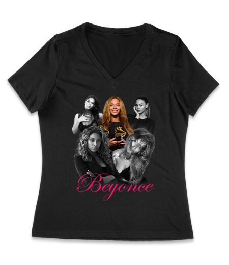 Black and White Beyonce Portrait T-Shirt with Touch of Color Contrast Women Jersey V-Neck – Viva Party