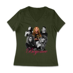 Black and White Beyonce Portrait T-Shirt with Touch of Color Contrast Women Jersey V-Neck
