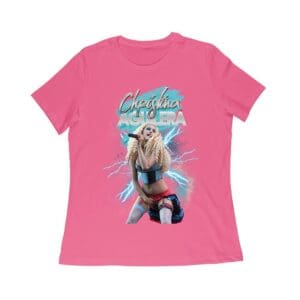 Electric Style Christina Aguilera T-Shirt with Lightning Background and Bold Pose Women Relaxed