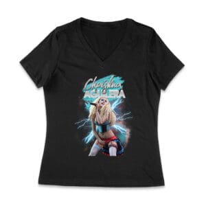 Electric Style Christina Aguilera T-Shirt with Lightning Background and Bold Pose Women Jersey V-Neck – Viva Party