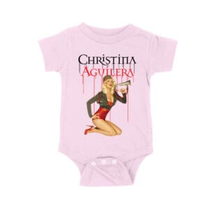 Retro Pin-Up Style Christina Aguilera T-Shirt with Red Microphone Pose Unisex Baby Jersey