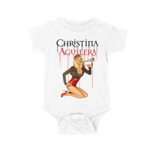 Retro Pin-Up Style Christina Aguilera T-Shirt with Red Microphone Pose Unisex Baby Jersey