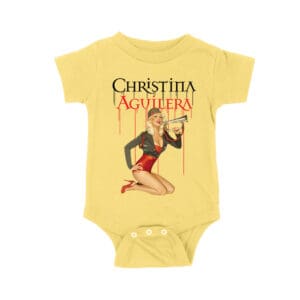 Retro Pin-Up Style Christina Aguilera T-Shirt with Red Microphone Pose Unisex Baby Jersey