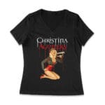 Retro Pin-Up Style Christina Aguilera T-Shirt with Red Microphone Pose Women Jersey V-Neck – Viva Party