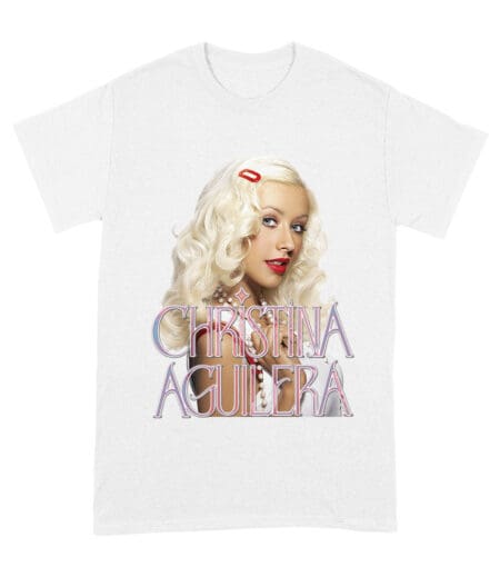Classic Christina Aguilera Blonde Look T-Shirt with Soft Pink Logo Unisex Adult