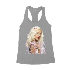 Classic Christina Aguilera Blonde Look T-Shirt with Soft Pink Logo Women's Racerback Tank Top