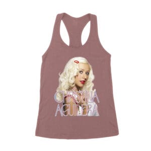 Classic Christina Aguilera Blonde Look T-Shirt with Soft Pink Logo Women's Racerback Tank Top