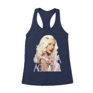 Classic Christina Aguilera Blonde Look T-Shirt with Soft Pink Logo Women's Racerback Tank Top