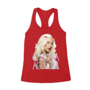 Classic Christina Aguilera Blonde Look T-Shirt with Soft Pink Logo Women's Racerback Tank Top